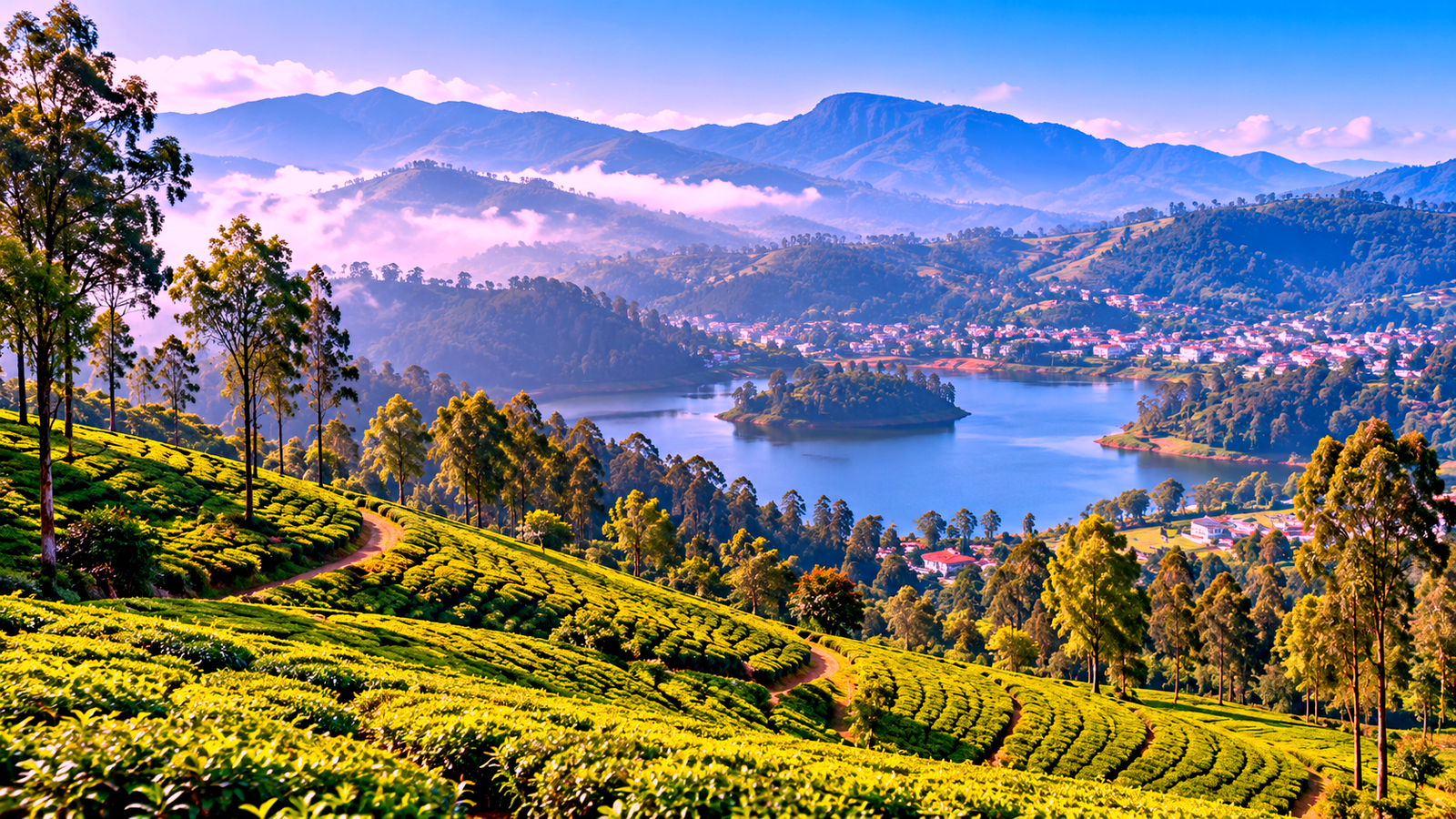 Ooty tea gardens and Nilgiri hills