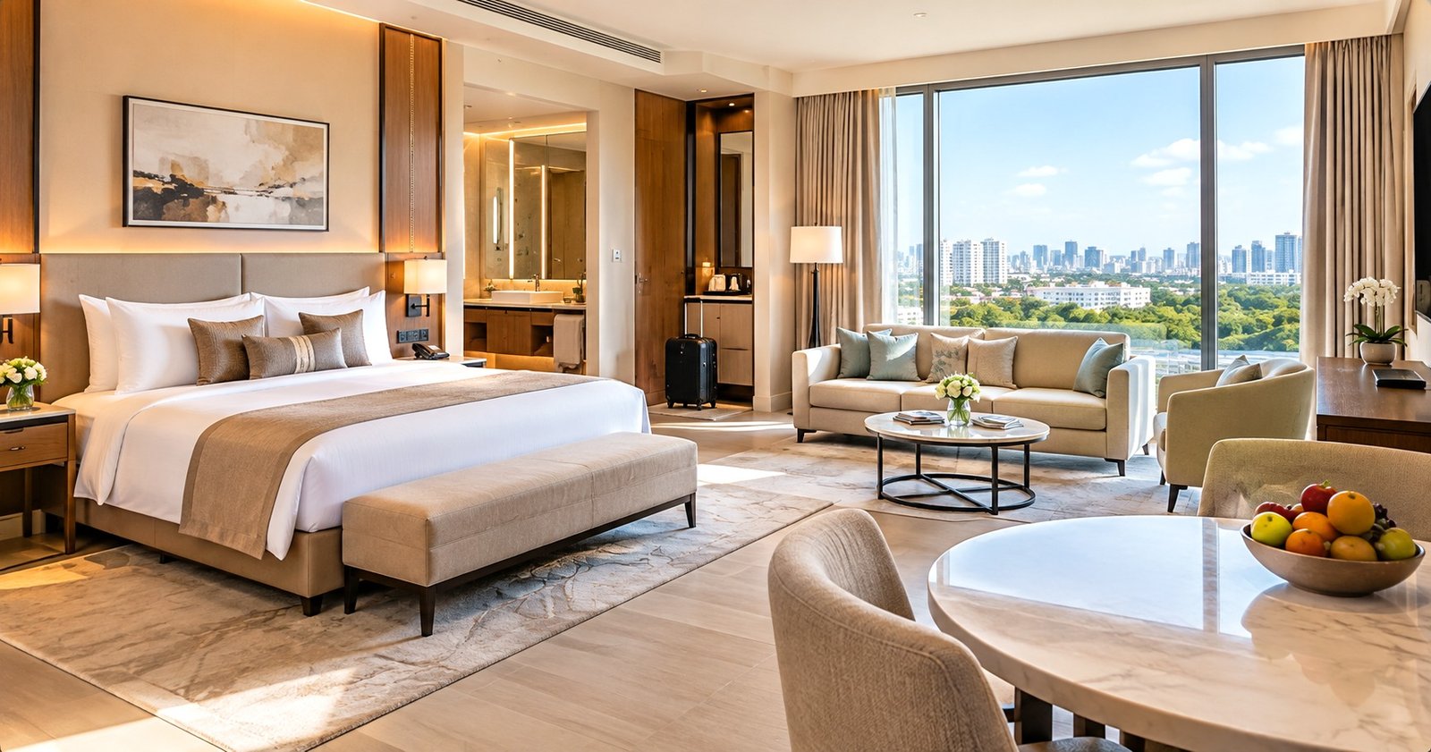 Bright luxury hotel suite for patient and family stays