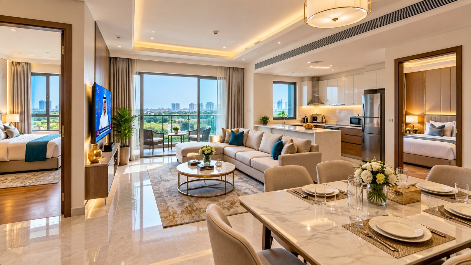 Bright 2 BHK serviced apartment with Arabic television in Bengaluru