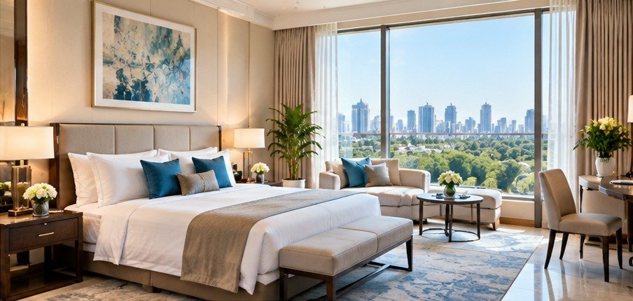 Comfortable hotel room with premium amenities